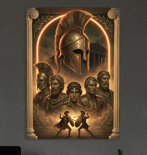 Ancient Greek Warriors — metal poster wall art by Lineer